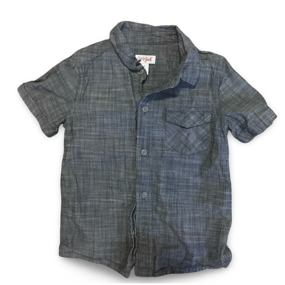 Cat & Jack Boys Button Down Shirt Size 5 Gray Short Sleeve